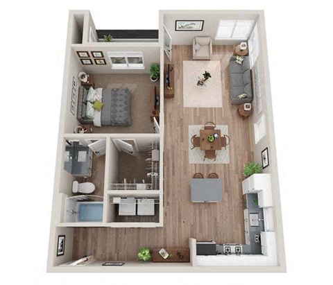Floor plan for 1 bed, 1 bath, 904 sqft